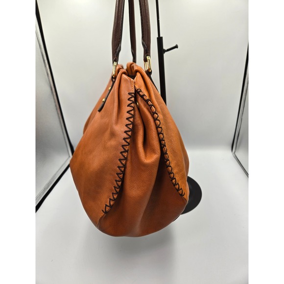 MCM Leather Satchel Handbag Purse Cognac Brown Top Handle Designer Bag - Picture 9 of 16